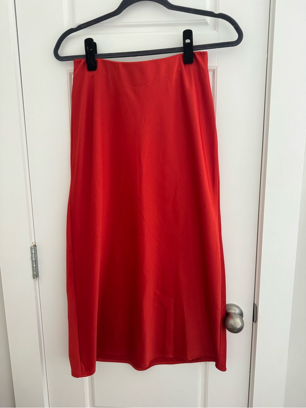 Red Women's Satin Midi Skirt